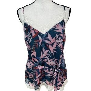 A LA PLAGE WOMENS FLORAL PRNT LACE-TRIM BLOUSE size M NWT